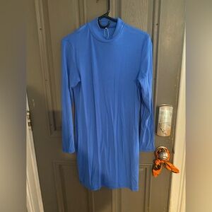 Blue Long Sleeve Turtleneck Dress